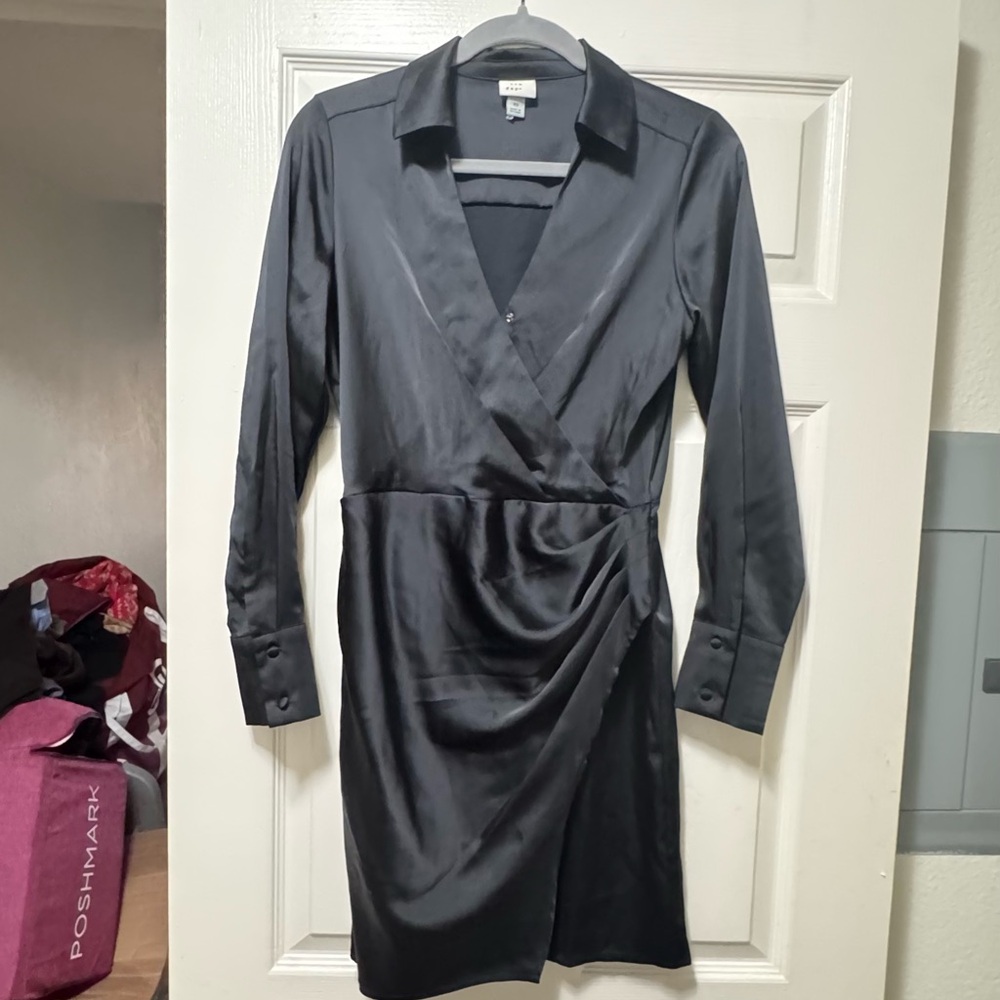 a new day Black Satin Long Sleeve Dress